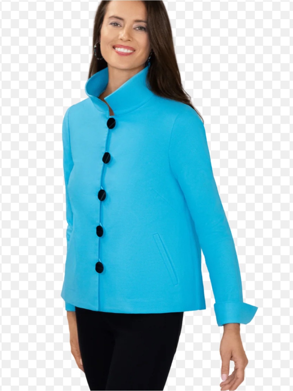 Women's Bright Turquoise Stand-Collar Swing Jacket